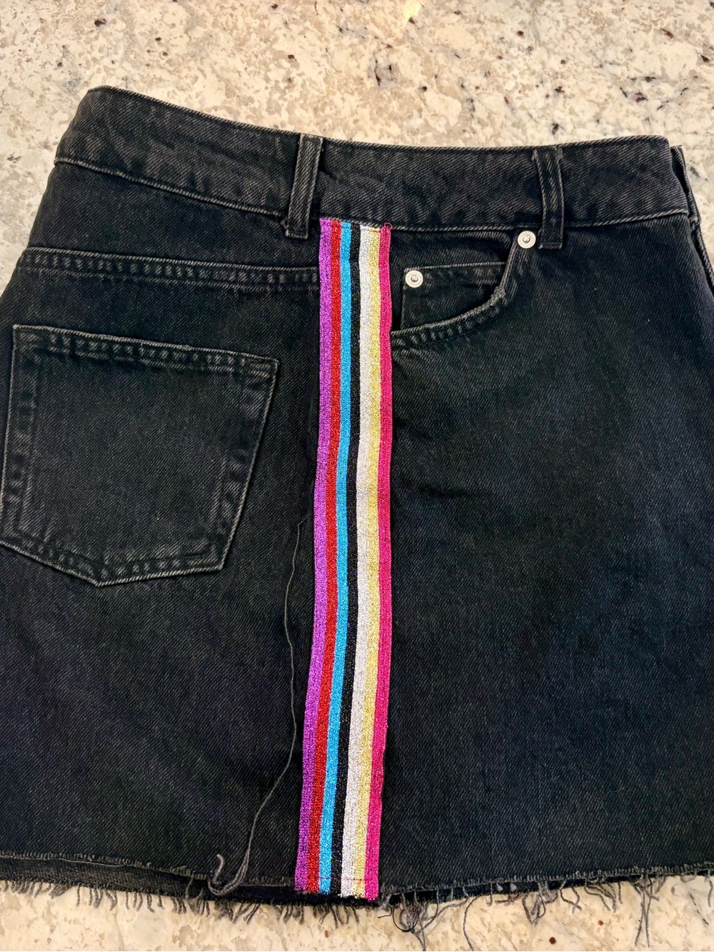 Black Denim Mini Skirt with Glitter/Metallic Stripe Detail TOP SHOP